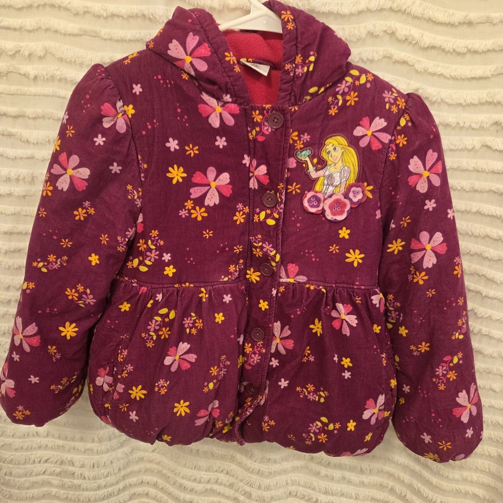 Vintage Disney Store Tangled Repunzel  Coat‎ Fleece Lined Corduroy Girls 7/8